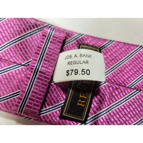 Jos. A. Bank Reserve Collection 100% Silk Men's Tie-Pink/Purple Diagonal Stripe - Picture 3 of 7